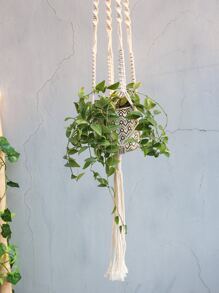 1pc Macrame Plant Hanger Without Pot - Beige - View 2