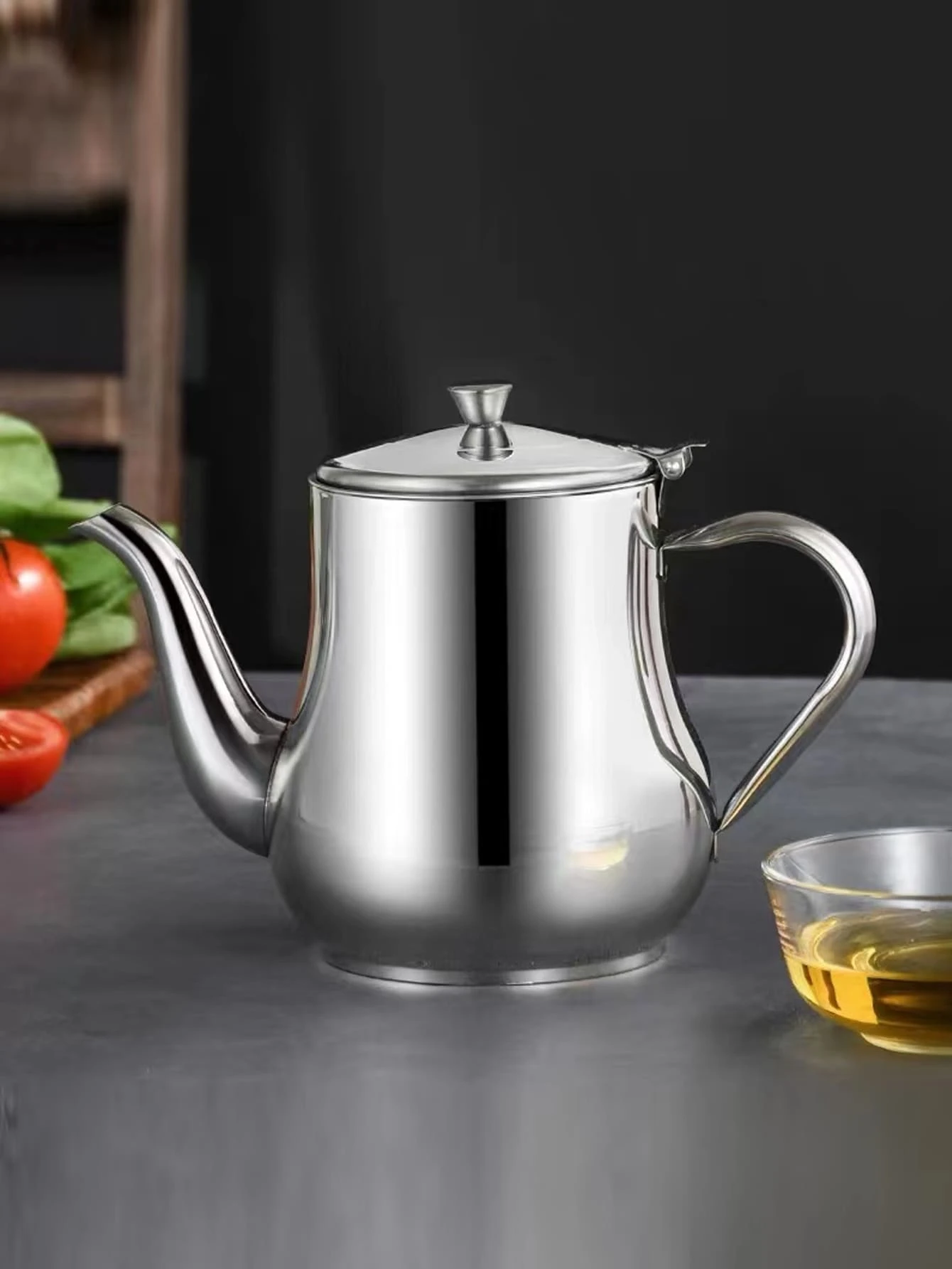 1pc Stainless Steel Oil Can - Silver - View 1