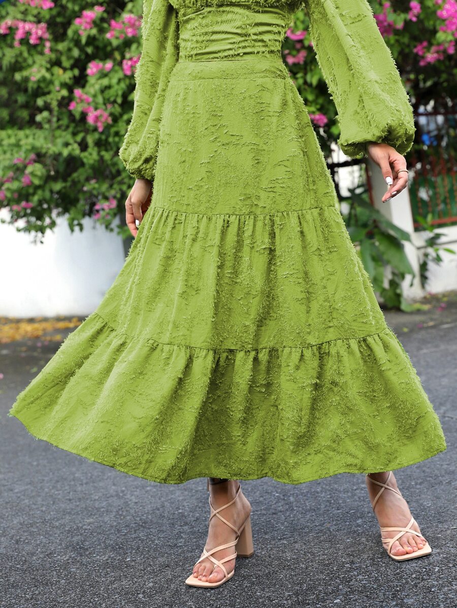 SHEIN VCAY Falda de talle alto bajo con fruncido - Verde Lima - Ver 1