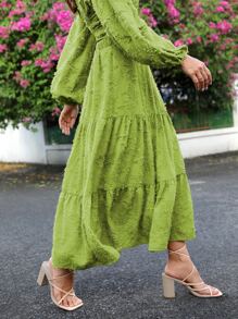 SHEIN VCAY Falda de talle alto bajo con fruncido - Verde Lima - Ver 5