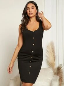 SHEIN Maternity Single Breasted Bodycon Dress - Black - View 5