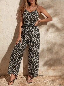 SHEIN LUNE 雛菊印花腰帶吊帶連體褲 - 彩色 - 查看 4