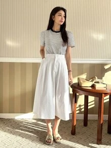 DAZY 高腰褶裥细节半身裙