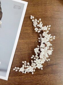 Flower & Faux Pearl Decor Bridal Hair Comb Elegant Boho