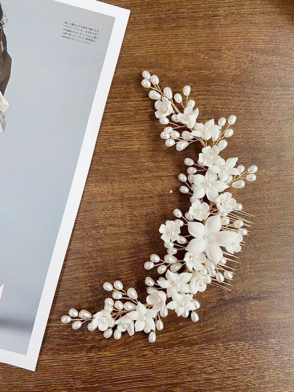 مشط شعر عروس مزين بالزهور والخرز الاصطناعي، إكسسوارات أنيقة وبوهيمية لعيد الحب، إكسسوارات شعر للزفاف