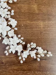 Flower & Faux Pearl Decor Bridal Hair Comb Elegant Boho