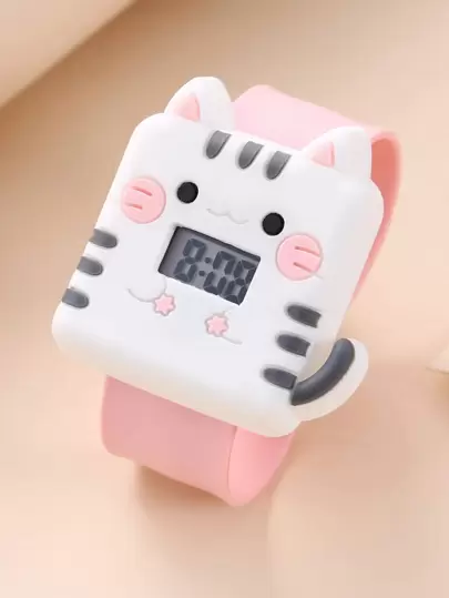 1 pieza Reloj de pulsera infantil minimalista con diseño de patrón de dibujos animados lindos, de color macaron, de silicona y cuarzo electrónico, adecuado como regalo de cumpleaños, Halloween o promoción de fin de año y Día del Soltero