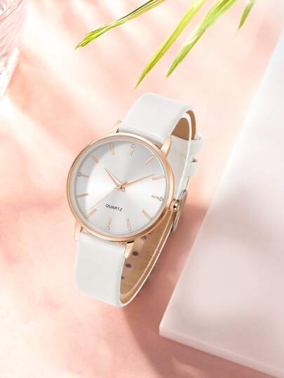 LUCKYFOX Minimalist Round Dial Striped Scale Leather Quartz Women's Wristwatch, Niche Luxury Casual Versatile Daily Holiday Gift Box Watch