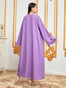 Al Najma 荷葉袖開門襟阿拉伯罩袍和側打結連衣裙 - 紫丁香色 - 查看 2