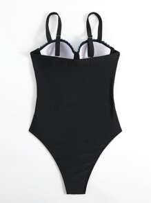 SHEIN Swim Contrast Sequin Tape Push Up One Piece Swimsuit - Black - View 2