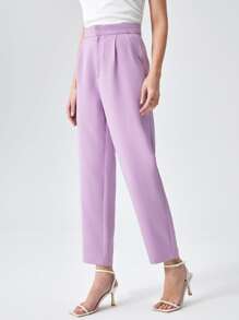 BizChic Xếp nếp Túi nghiêng Quần tây Trang phục làm việc - Màu Lilac Tím - Xem 5