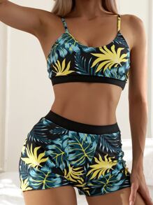 Tropical Print Shorts Summer Beach Bikini Set - Multicolor - View 7