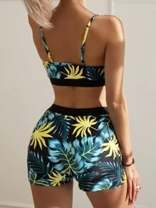Tropical Print Shorts Summer Beach Bikini Set - Multicolor - View 8
