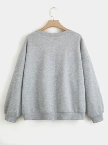 SHEIN EZwear Plus Heart Embroidery Drop Shoulder Sweatshirt - Light Grey - View 2