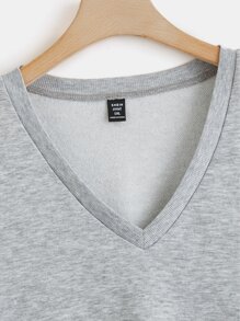 SHEIN EZwear Plus Heart Embroidery Drop Shoulder Sweatshirt - Light Grey - View 3