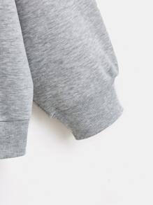 SHEIN EZwear Plus Heart Embroidery Drop Shoulder Sweatshirt - Light Grey - View 4