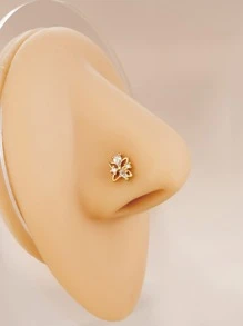 Rhinestone Flower Decor Nose Stud Copper Popular Piercing Body Jewelry Gift For Women & Men - Yellow Gold - View 1