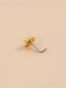 Rhinestone Flower Decor Nose Stud Copper Popular Piercing Body Jewelry Gift For Women & Men - Yellow Gold - View 3