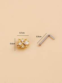 Rhinestone Flower Decor Nose Stud Copper Popular Piercing Body Jewelry Gift For Women & Men - Yellow Gold - View 4