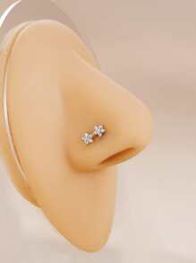 受歡迎方晶鋯石星形裝飾鼻釘銅簡約風和時髦適合女士和女孩中性 - 銀色 - 查看 1
