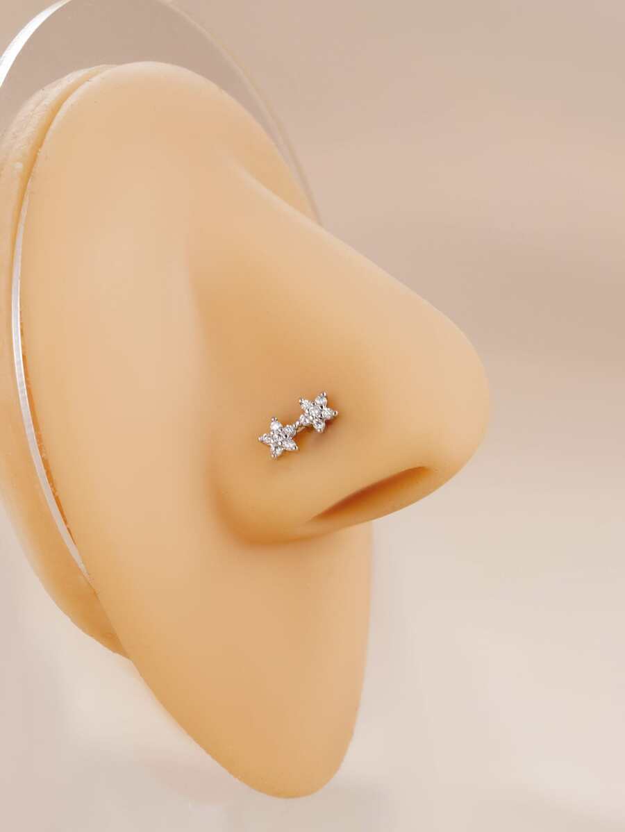 受歡迎方晶鋯石星形裝飾鼻釘銅簡約風和時髦適合女士和女孩中性 - 銀色 - 查看 1
