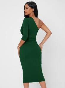 SHEIN PETITE Đầm Xù màu trơn Thanh lịch - màu xanh lá - Xem 2