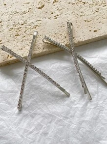 DAZY 4 cái Rhinestone trang trí Bobby Pin - Bạc - Xem 8
