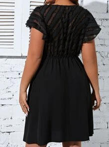 SHEIN LUNE Đầm Plus Size Xù Tương phản Mesh màu trơn Giải trí - màu đen - Xem 2