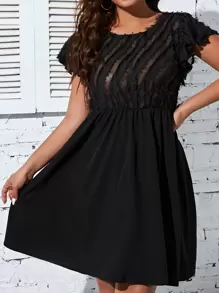 SHEIN LUNE Đầm Plus Size Xù Tương phản Mesh màu trơn Giải trí - màu đen - Xem 6