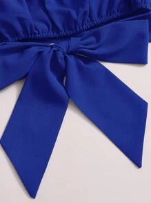 Soleia Tied Hem Puff Sleeve Crop Top - Royal Blue - View 4