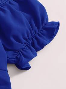 Soleia Tied Hem Puff Sleeve Crop Top - Royal Blue - View 5
