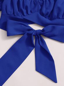 Soleia Tied Hem Puff Sleeve Crop Top - Royal Blue - View 6