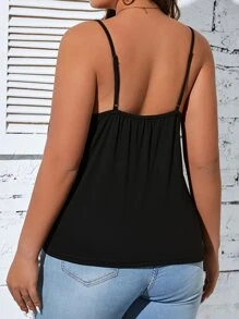 SHEIN LUNE Áo hai dây Plus Size Bất đối xứng xoắn lại màu trơn Giải trí - màu đen - Xem 2