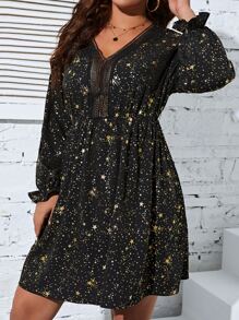 SHEIN LUNE Vestido dorado con estampado de estrella de manga con volante - Multicolor - Ver 5