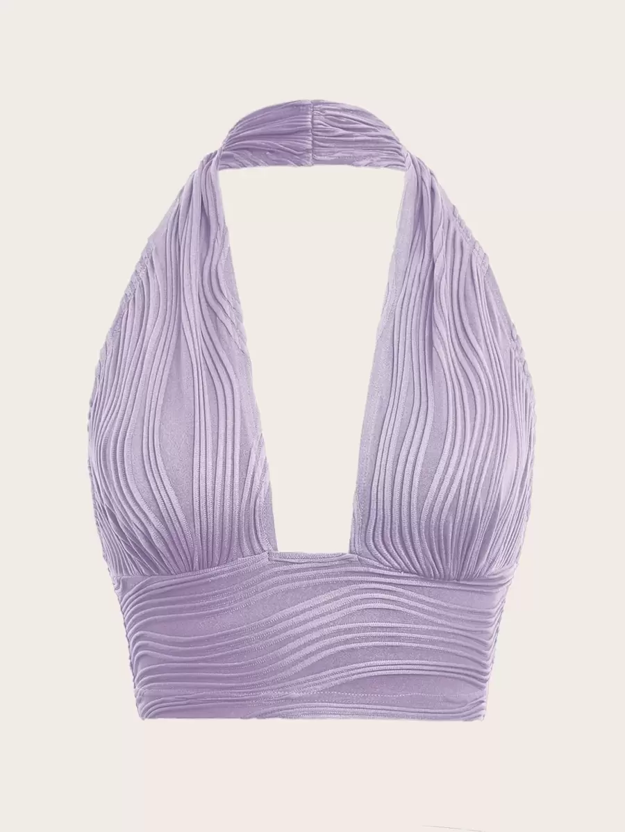 SHEIN ICON 素色露背繞頸短上衣 - 紫丁香色 - 查看 1