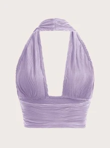 SHEIN ICON 素色露背繞頸短上衣 - 紫丁香色 - 查看 2