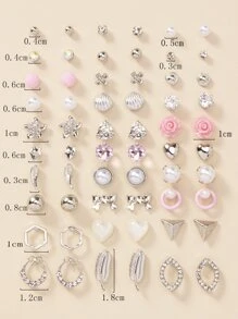 30對水鑽和人造珍珠裝飾耳釘 - 彩色 - 查看 5