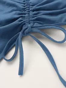 SHEIN ICON áo nữ kích thước lớn Bất đối xứng Lộ Lưng Hội Chữ thập Dây kéo Buộc lại màu trơn Gợi cảm - Màu xanh bụi bặm - Xem 3