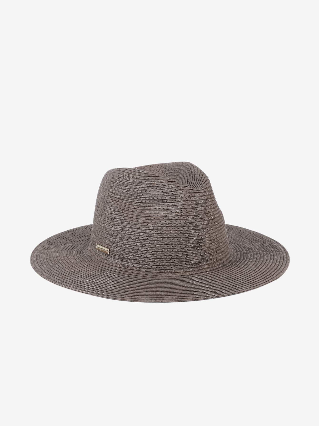 Letter Decor Straw Hat - Coffee Brown - View 1