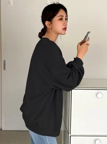 DAZY 落肩开衩下摆卫衣，秋装 - 黑色 - 查看 2