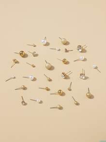 20pairs Rhinestone & Faux Pearl Decor Stud Earrings - Multicolor - View 2