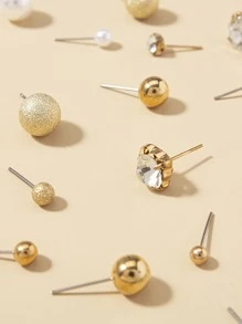 20pairs Rhinestone & Faux Pearl Decor Stud Earrings - Multicolor - View 3