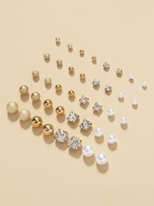 20pairs Rhinestone & Faux Pearl Decor Stud Earrings - Multicolor - View 4