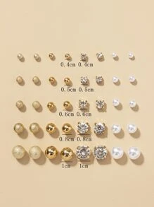 20pairs Rhinestone & Faux Pearl Decor Stud Earrings - Multicolor - View 5