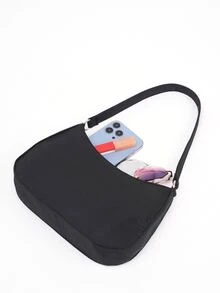 Minimalist Zipper Hobo Bag - Black - View 3