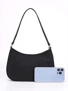 Minimalist Zipper Hobo Bag - Black - View 4