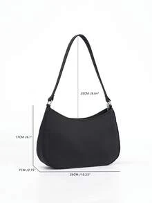 Minimalist Zipper Hobo Bag - Black - View 5