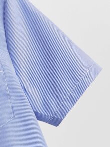 SHEIN Tween Boy Letter Patched Button Front Shirt Without Tee - Blue and White - View 5