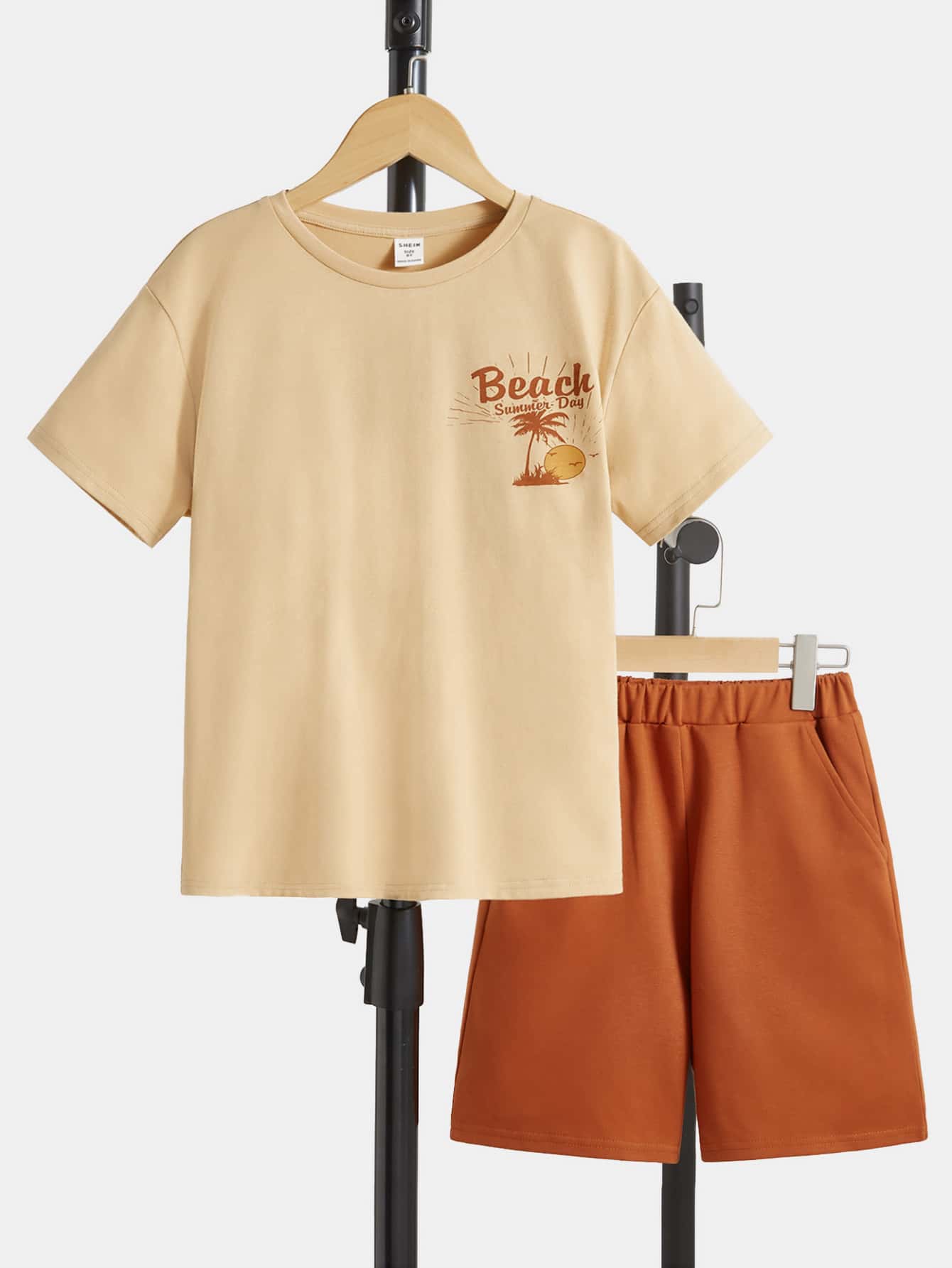 SHEIN Boys Palm Tree & Letter Graphic Tee & Shorts - Multicolor - View 1