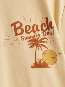 SHEIN Boys Palm Tree & Letter Graphic Tee & Shorts - Multicolor - View 3